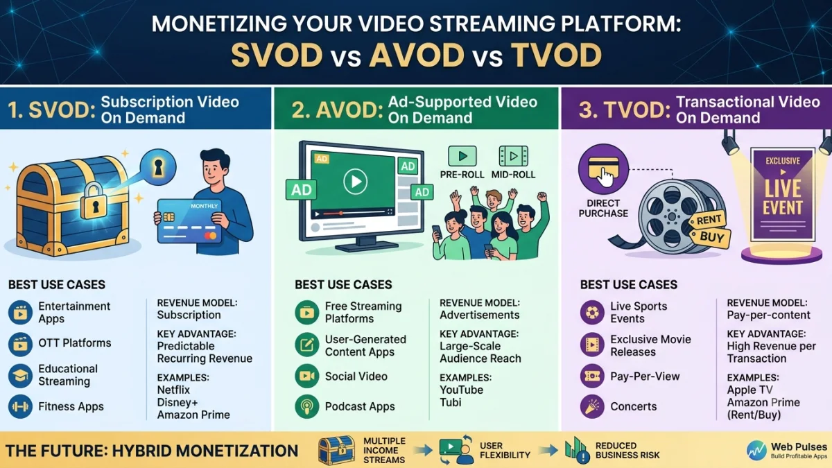 SVOD vs AVOD vs TVOD: Which Monetization Model is Best for Your Video Streaming App?